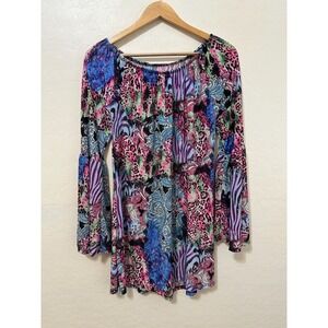 Y2K Artsy Womans Top Size XL‎ Bell Sleeve Boho Eclectic Western Wacky 70s Hippie